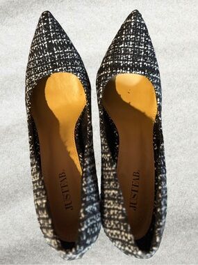 JustFab Black & White Tweed Pointed Pumps